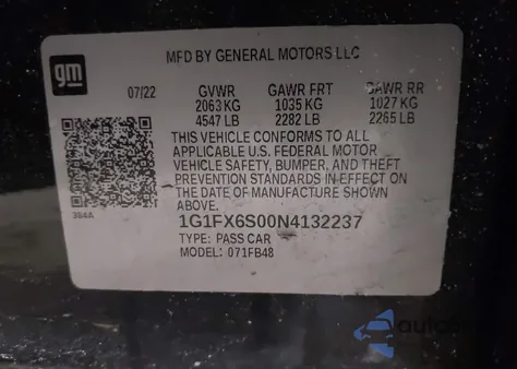 2022 Chevrolet Bolt Ev Fwd 2Lt from USA, damaged, VIN 1G1FX6S00N4132237